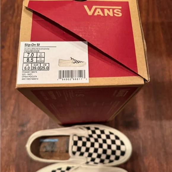 Vans Womens Slip-On Checkerboard Sneakers - Black and Cream - Picture 4 of 6